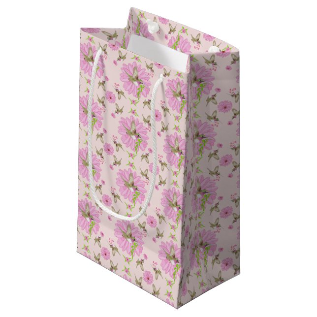 Pink and Green Nostalgic Floral Gift Bag (Front Angled)
