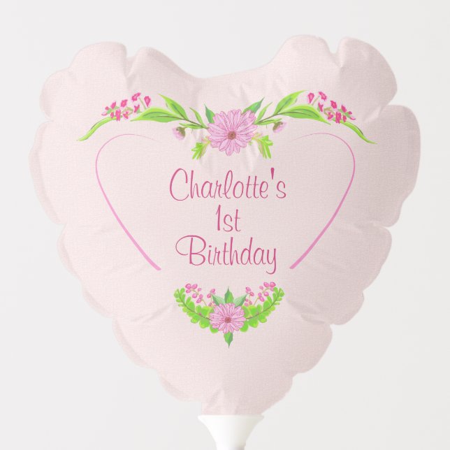 Pink and Green Nostalgic Floral Heart Balloon (Front)