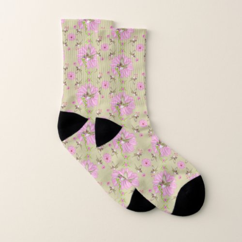 Pink and Green Nostalgic Floral Socks