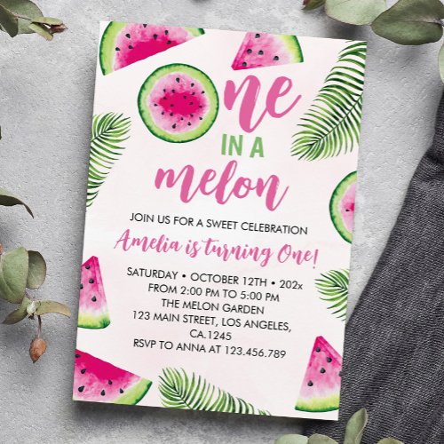 Pink And Green One In A Melon Birthday Invitation