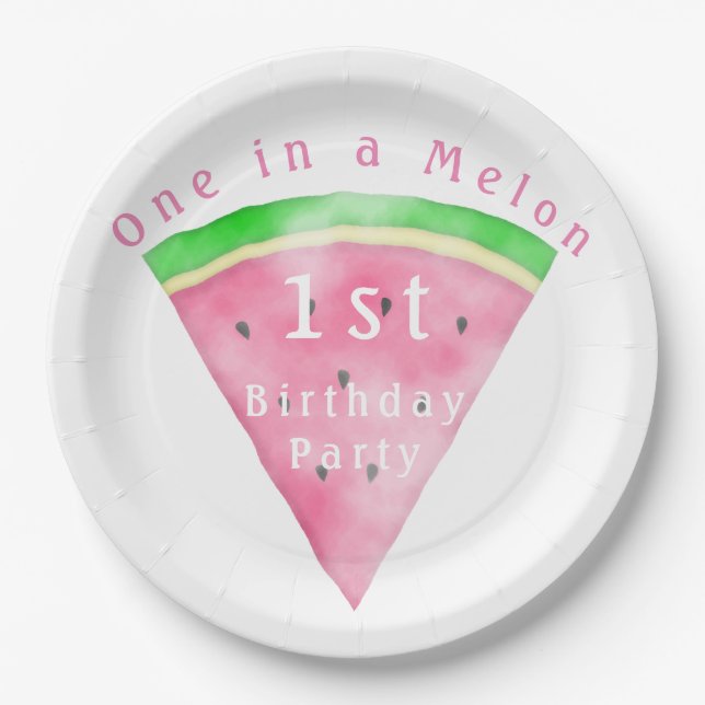 Pink and Green One in a Melon Watermelon Paper Plates (Front)