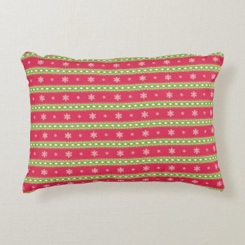 Pink And Green Ornaments And Snowflakes Pillow by ChristmaSpirit at Zazzle