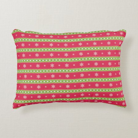 Pink And Green Ornaments And Snowflakes Pillow