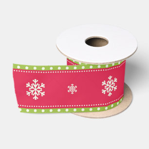 Pink and Green Ornaments and Snowflakes Ribbon