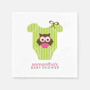 Pink and Green Owl Baby Outfit Paper Napkins