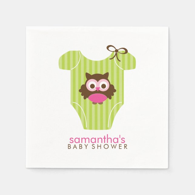 Pink and Green Owl Baby Outfit Paper Napkins (Front)