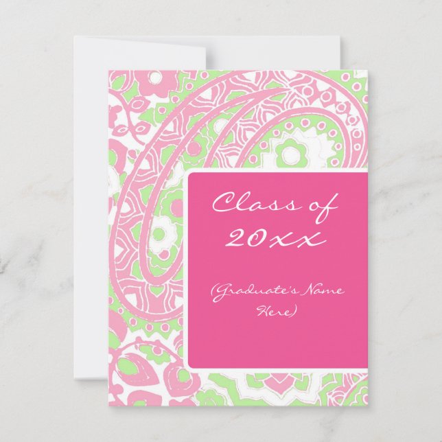 Pink and Green Paisley Graduation Announcement (Front)