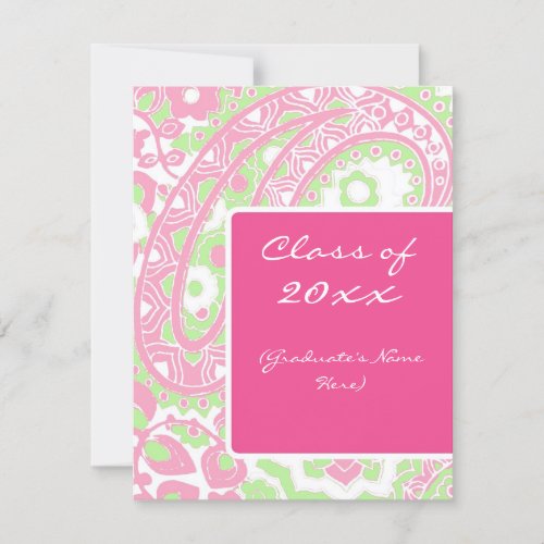 Pink and Green Paisley Graduation Announcement