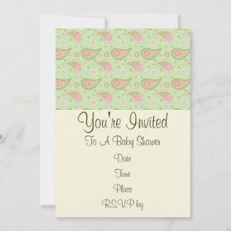Pink And Green Paisley Invitation