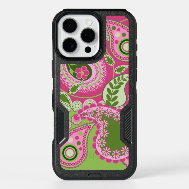 Pink and green Paisley iPhone 16 case (Back)