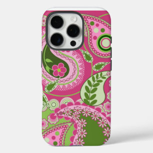 Pink and green Paisley iPhone 16 case