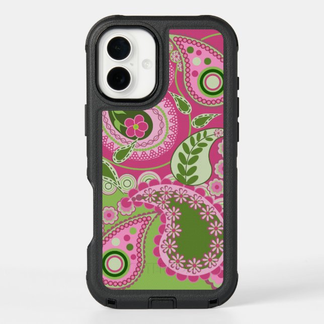 Pink and green Paisley iPhone 16 case (Back)
