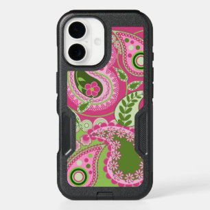 Pink and green Paisley iPhone 16 case