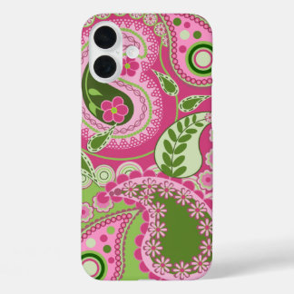 Pink and green Paisley iPhone 16 case