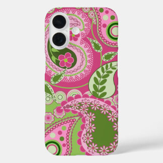 Pink and green Paisley iPhone 16 case