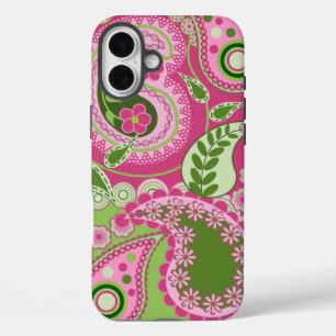 Pink and green Paisley iPhone 16 case
