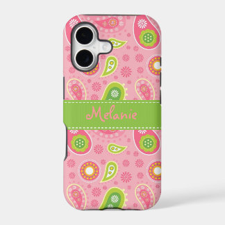 Pink and Green Paisley iPhone Monogram Custom 17 Case