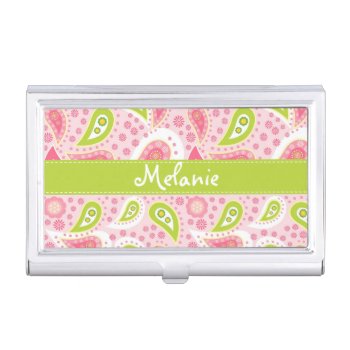 Pink And Green Paisley Monogram Business Card Case by ProfessionalDevelopm at Zazzle