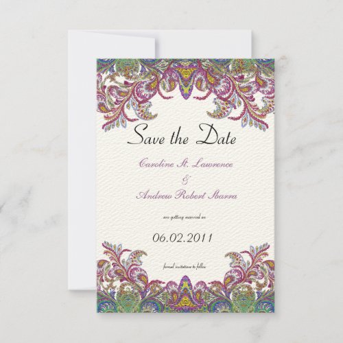 Pink and Green Paisley Peacock Wedding Save The Date