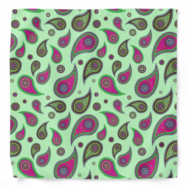 Pink and Green Paisley Print Bandana (Front)