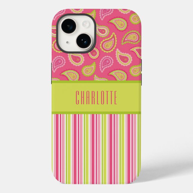 Pink and Green Paisley Stripes Phone Case (Back)