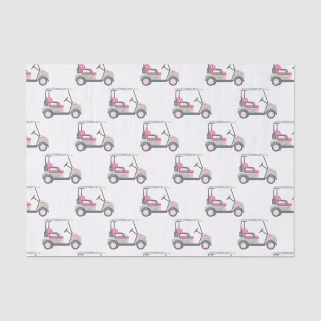 Pink and Green Palm Beach Golf Cart Tissue Paper (Front)