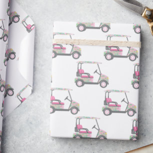 Pink and Green Palm Beach Golf Cart Wrapping Paper
