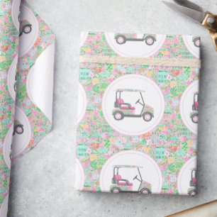 Pink and Green Palm Beach Golf Cart Wrapping Paper