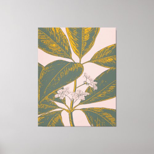 Pink and Green Palm Frond Botanical Drawing Canvas Print