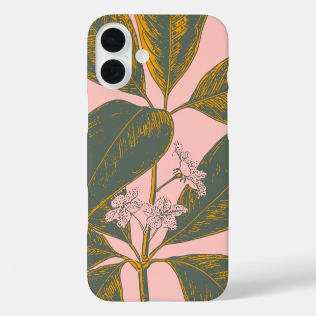 Pink and Green Palm Frond Botanical Drawing Case-Mate iPhone Case (Back)