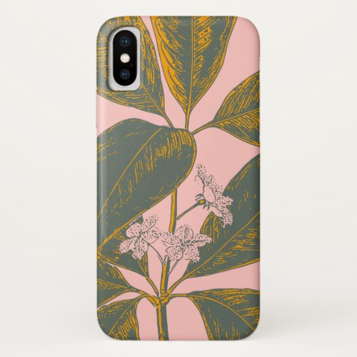 Pink and Green Palm Frond Botanical Drawing iPhone XS Case