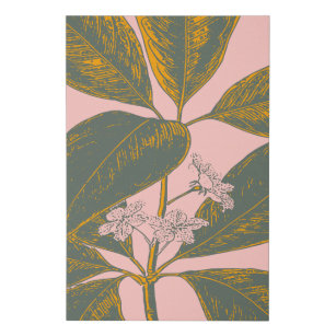 Pink and Green Palm Frond Botanical Drawing Faux Canvas Print