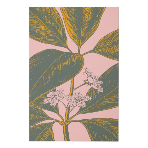 Pink and Green Palm Frond Botanical Drawing Faux Canvas Print