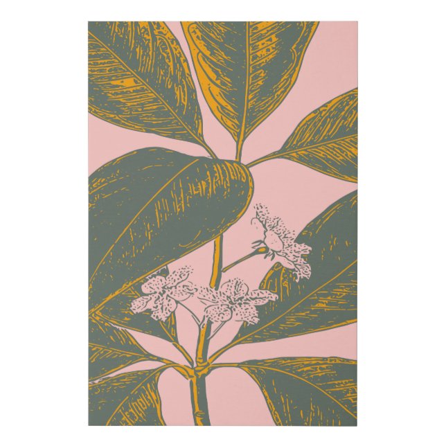 Pink and Green Palm Frond Botanical Drawing Faux Canvas Print (Front)