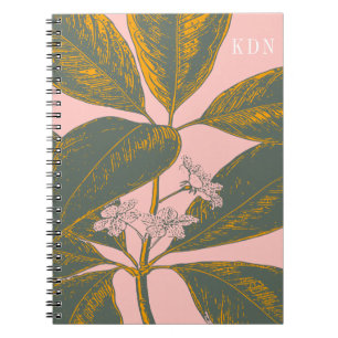 Pink and Green Palm Frond Botanical Drawing Notebook