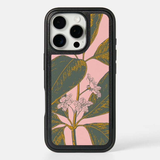 Pink and Green Palm Frond Botanical Drawing Otterbox iPhone Case (Back)