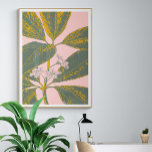 Pink and Green Palm Frond Botanical Drawing Poster<br><div class="desc">A beautiful floral illustration of a tropical banana palm frond leaf in green and yellow on a blush pink background</div>