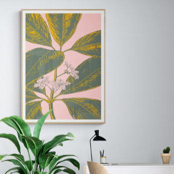 Pink And Green Palm Frond Botanical Drawing Poster by JuneJournal at Zazzle