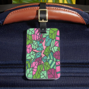 Pink and Green Palm Leaves Print Luggage Tag