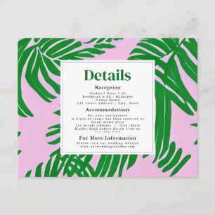 Pink and Green Palm Tree Modern Beach Wedding Enclosure Card