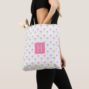 Pink and Green Palm Trees Pattern Tote Bag