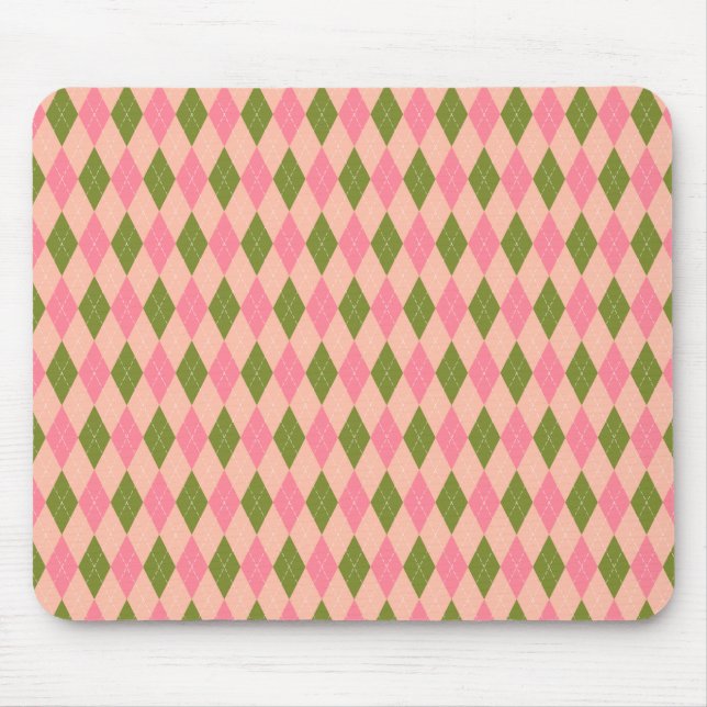 Pink and Green Pastel Argyle Plaid Pattern Mouse Pad (Front)
