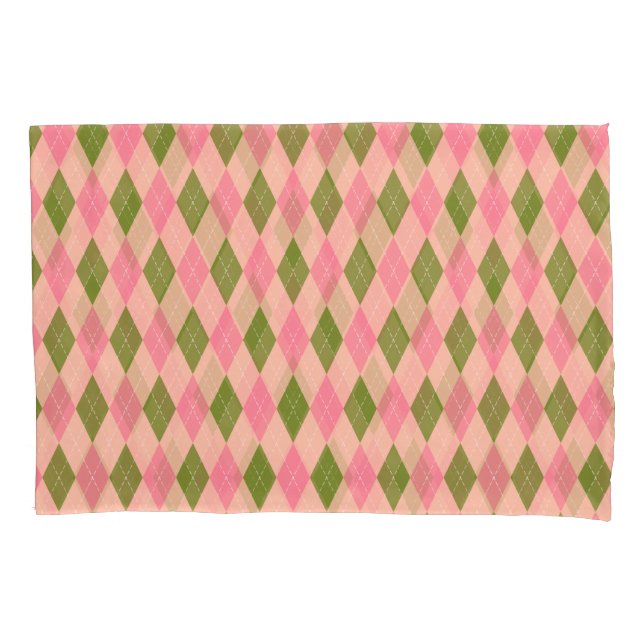 Pink and Green Pastel Argyle Plaid Pattern Pillow Case (Front)