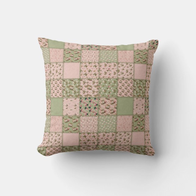 Pink and Green Patchwork Design Home Decor  Throw Pillow (Front)