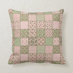 Pink and Green Patchwork Design Home Decor Throw Pillow