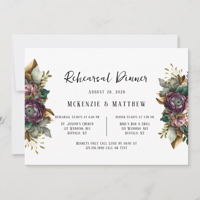 Pink and Green Peony Succulent Rehearsal Dinner Invitation (Front)