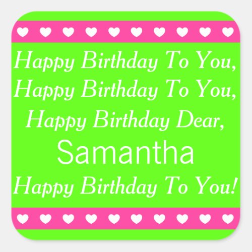 Pink and Green Personalized Birthday Song Stickers