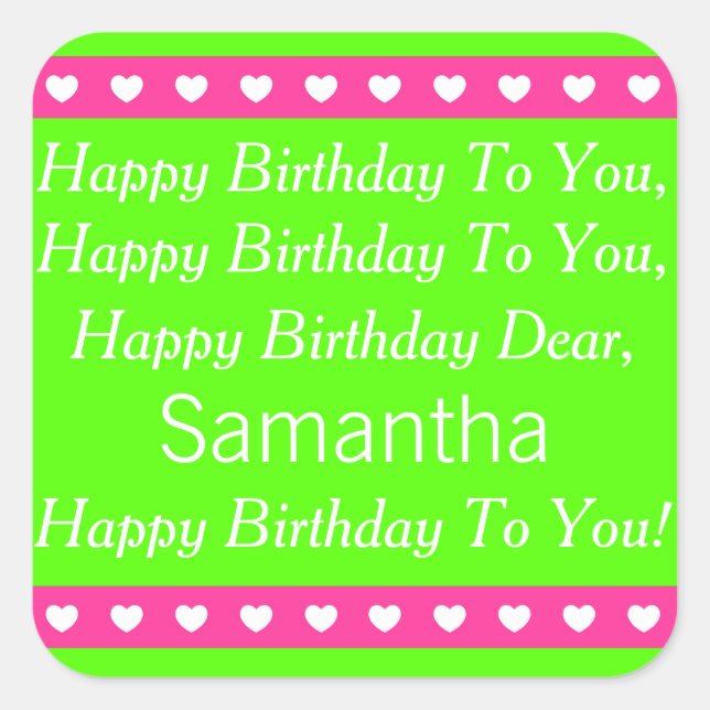 Pink and Green Personalized Birthday Song Stickers (Front)