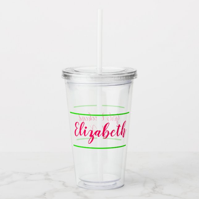 Pink and Green Personalized Girl's Weekend Acrylic Tumbler (Front)