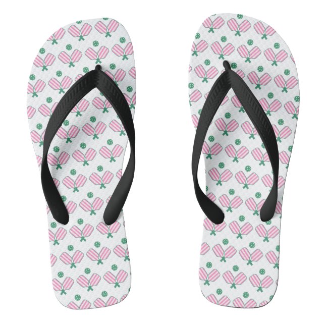 Pink and Green Pickleball  Flip Flops (Footbed)